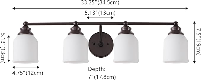 JONATHAN Y 33.25" Oil Rubbed Bronze/White Modern Farmhouse LED Vanity Light Wall Sconce Fixture, Frosted White Glass Shade, Dimmable Wall Lamp for Bathroom Mirror Kitchen Sink, UL Listed (JYL7552C)