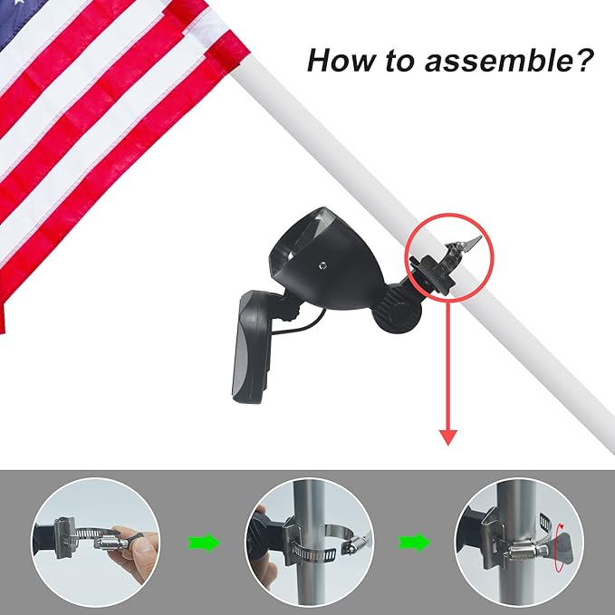 Solar Flag Pole Light, 4 Super-Bright led Flagpole Light Solar Powered Outdoor Dusk to Dawn, IP65 Waterproof Batteries Replaceable Fits 1”-1.5” in Diameter Most Wall-Mounted Spinning Flag Poles