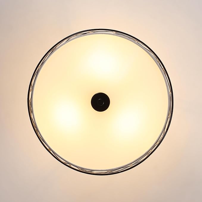 BUXVRCS Semi Flush Mount Ceiling Light, Unique 3-Light Drum Light Fixture with Fabric Shade, Kitchen Light Fixtures Ceiling Mount, Modern Close to Ceiling Lamp for Living Room (Black)