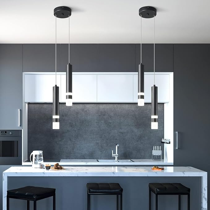 Modern Pendant Light Kitchen Fixture Dimmable LED Black Mini Pendant Lighting fo Kitchen Island Bedroom Bedside Table Small Pendant Lights (2-Light)