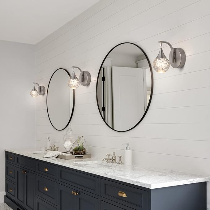 Sedelan LED Crystal Bubble Wall Sconce, 5W Dimmable Modern Wall Light Fixture, 3300K Warm White Indoor Lighting for Bedroom Bedside Living Room Bathroom Hallway, Sand Nickel
