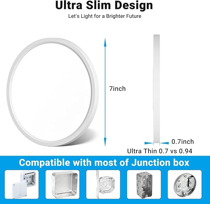 4 Pack LED Flush Mount Ceiling Light,7Inch 15W,3000K/3500K/4000K/5000K/6500K 5 Color Temperatures Ceiling Light Fixture for Kitchen Porch Hallway Bedroom Bathroom and Closet,White