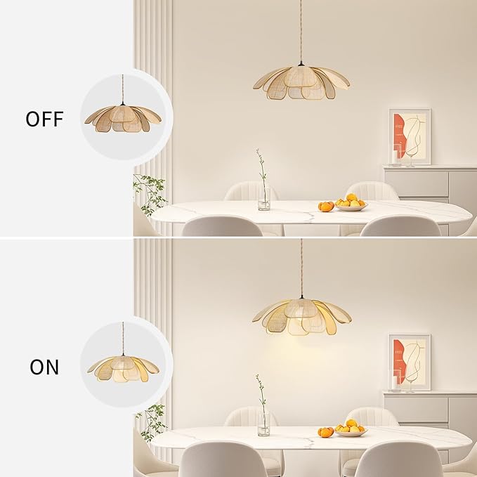 Plug in Pendant Light Boho Hanging Light Wicker Light Fixture Hand-Woven Rattan Pendant Lamp Boho Lamp for Hallway Entryway Kitchen Island Dining Room Bedroom