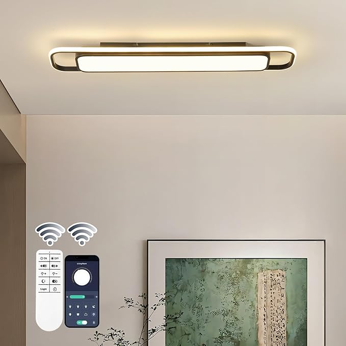 ORANOOR Modern LED Ceiling Lighting with Remote, 70W Dimmable Black Linear Flush Mount Light Fixture, 39.4'' Low Profile Lights Fixture Long LED Ceiling Lamp for Kitchen Bedroom Living Room Hallway