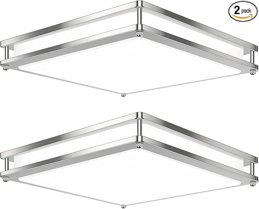 13 Inch Dimmable Square LED Ceiling Lights, 2-Pack 36W Brushed Nickel Flush Mount Light Fixtures, 3200LM Super Bright 2700K-6500K Adjustable Modern Ceiling Lamps for Bedroom Kitchen Bathroom Hallway