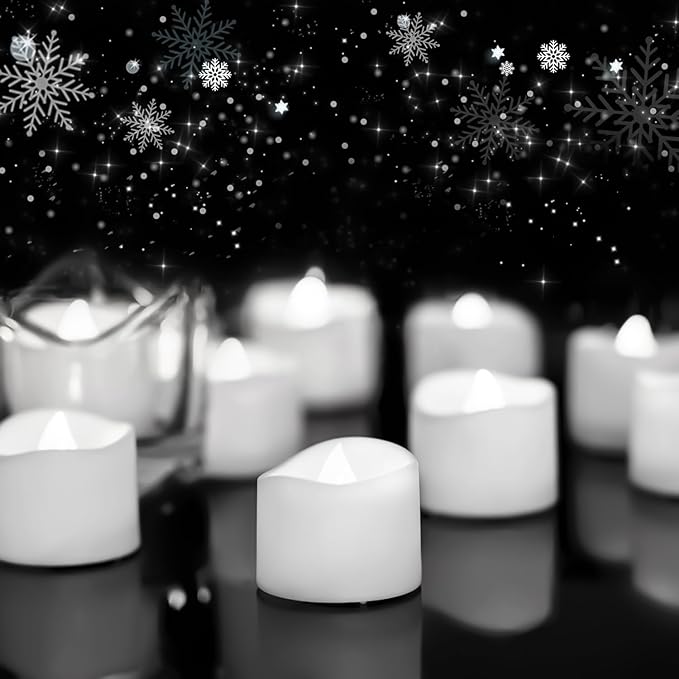 Homemory Cool White Flameless LED Tea Lights Candles, 200+Hour Battery Operated Fake Electric Votive TeaLights for Christmas, DIY Mood Lighting, Party, Holiday, Funeral, Home Decor, 24-Pack