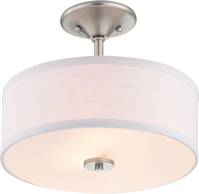Progress Lighting Inspire Collection 2-Light Ceiling Light, Semi Flush Mount Ceiling Light Fixture with Summer Linen Light Shade for Interior Kitchen Lights, Hallway, 13" by 10-1/8", Brushed Nickel