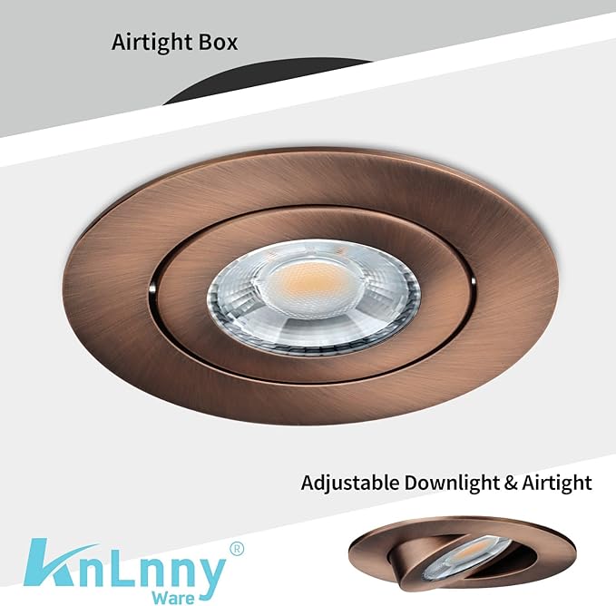 KnLnny Ware Bronze 4 Inch Led Gimbal Recessed Lights 6 Pack, Eyeball Soffit Lights with Junction Box,5CCT Selectable,9W 750LM,Dimmable