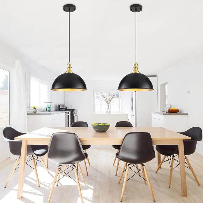 TOULMJ Black Pendant Lights Kitchen Island 2 Pack Farmhouse Pendant Lighting Over Island Adjustable Hanging Hallway Light Fixtures Vintage Dome Chandelier for Hallway Dining Room Foyer Bedroom