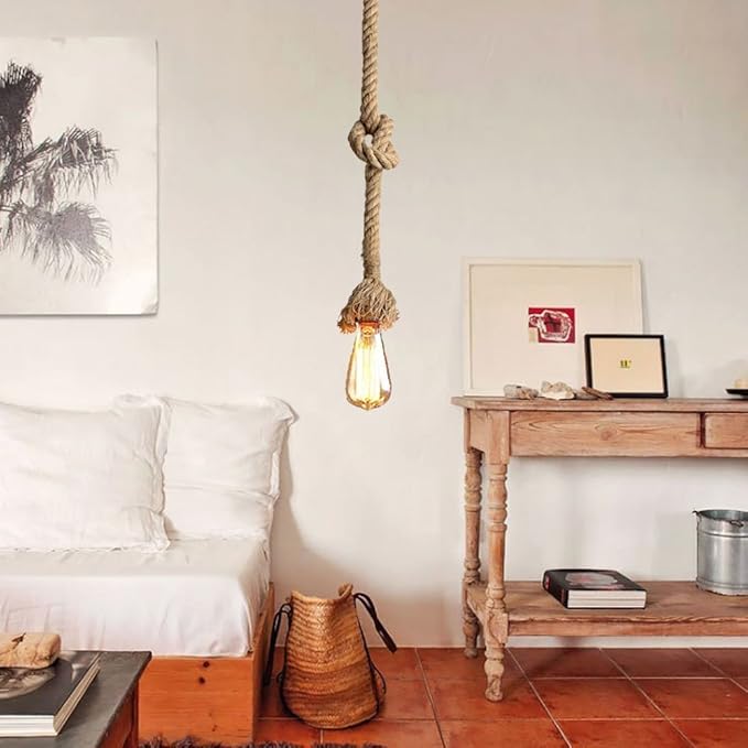 CTKcom 1 Head 1 Meter Vintage Hemp Rope Pendant Light Fixture E26/E27 Base, Vintage Ceiling Light Lamp,Retro Style for Dining Hall Restaurant Bar Lighting,110~130V, (Bulb not Included)