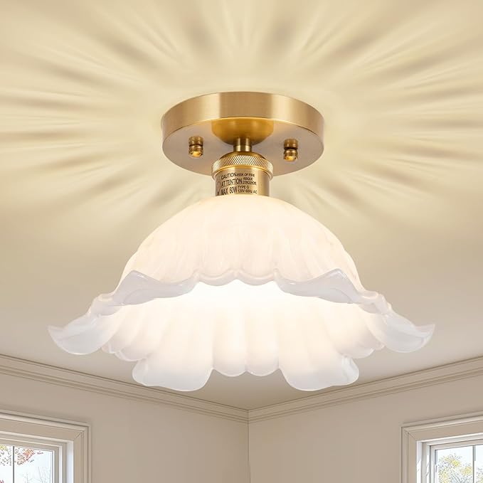 Semi Flush Mount Ceiling Light,Hallway Vintage Lights Fixture Ceiling White 11" Ceiling Light E26 Bulb Included Vintage Lights Fixtures for Closet Hallway Kitchen Dining Room