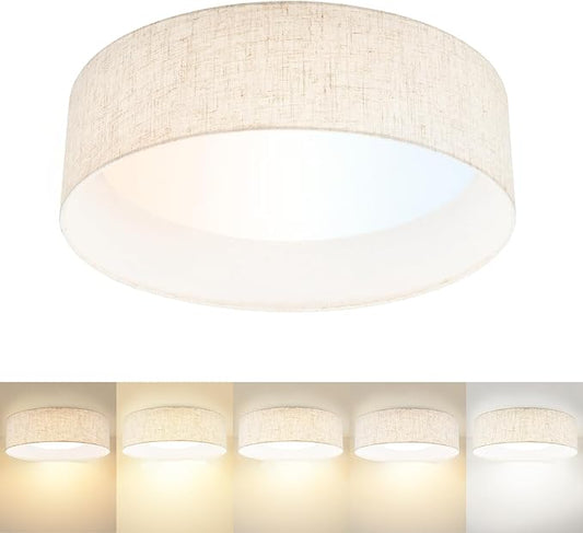 Hamilyeah 16 inch LED Flush Mount Ceiling Light, 24W Kitchen Lighting Fixture Ceiling Mount with Fabric Shade, Dimmable Drum Ceiling Lighting Fixture 5CCT for Bedroom, Bathroom, Living Room, Kitchen