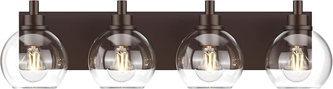 IZORRO Bathroom Light Fixtures, 4 Light Oil Rubbed Bronze Vanity Light, Modern Wall Sconces with Globe Clear Glass Shade, Vanity Lighting Fixtures Over Mirror,E26 Bulb Socket