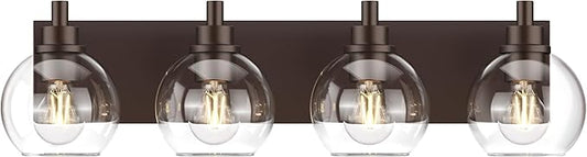 IZORRO Bathroom Light Fixtures, 4 Light Oil Rubbed Bronze Vanity Light, Modern Wall Sconces with Globe Clear Glass Shade, Vanity Lighting Fixtures Over Mirror,E26 Bulb Socket