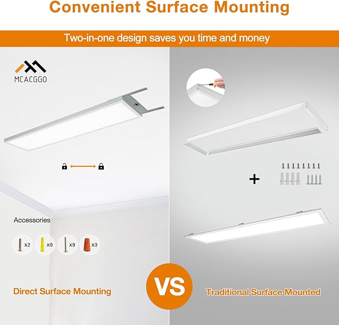 1x4 LED Flat Panel Light Flush Mount 4-Pack, 3000K/4000K/5000K Selectable, Ultra-Thin Surface Mount LED Ceiling Light for Kitchen, Triac Dimmable, Bright 4400LM, 100-277V, White