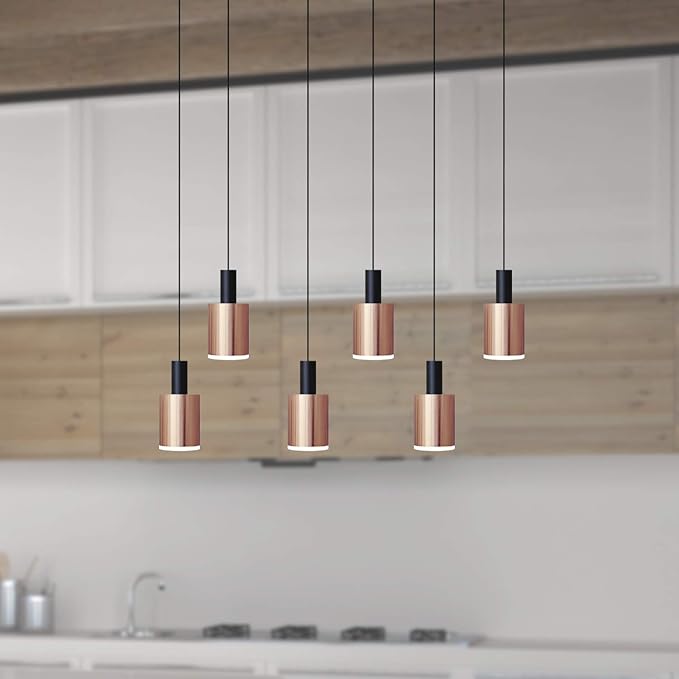 Virgo 6 Mini Pendant Lighting Black-Copper - LED Hanging Light Fixture for Kitchen Island, Bar, Foyer - Cluster Pendants - Dimmable, Adjustable Wire, Lamp Bulb Included