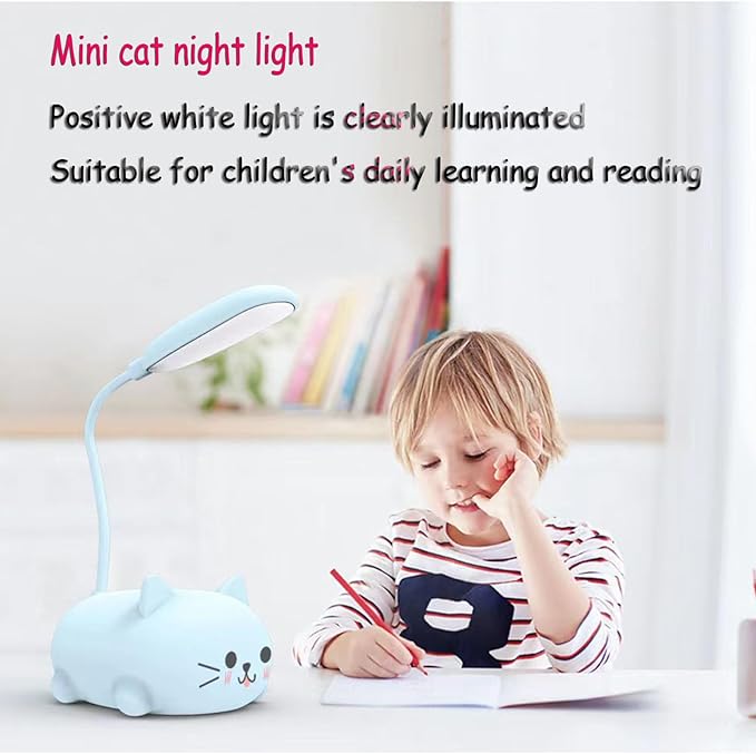 Neioaas LED Desk Lamp for Kids, Cute Cat Lamp USB Rechargeable Reading Light,Portable LED Table Light, Flexible Gooseneck Eye-Care Cartoons Small Desk Lamp Girls Gifts (Green)