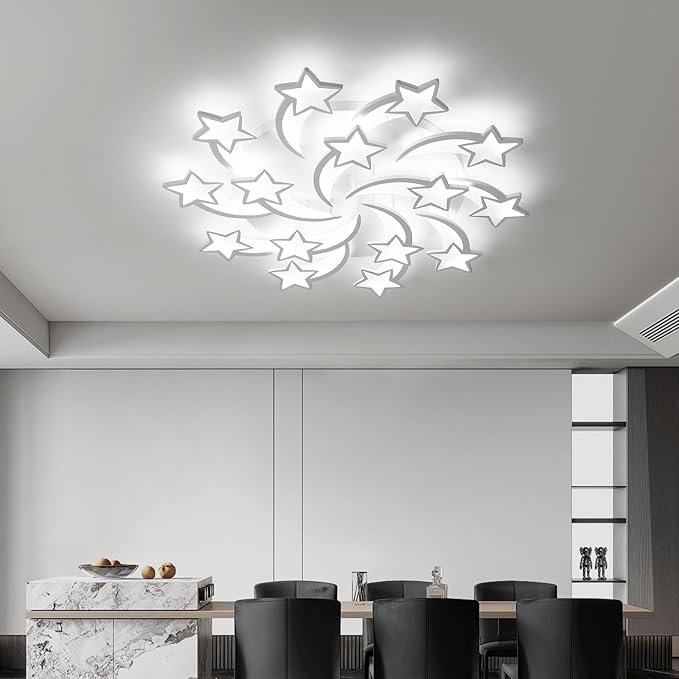 JAYMP Star Shaped Ceiling Light Dimmable Modern Ceiling Lamp Remote Control LED Lighting Fixture for Bedroom Living Room Dining Room (White/15 Stars)