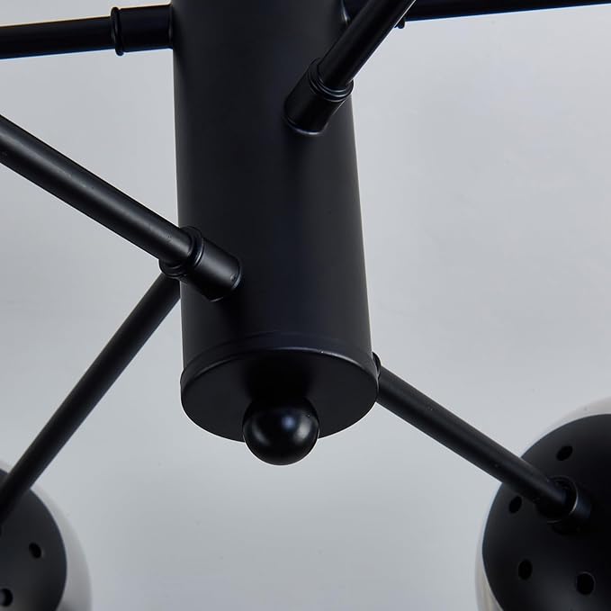 hesoge Modern Sputnik Ceiling Lights Black Semi Flush Mount Ceiling Fixture with Glass Globes 6 Light Chandelier for Dining Room Bedroom Living Room Kitchen Farmhouse.