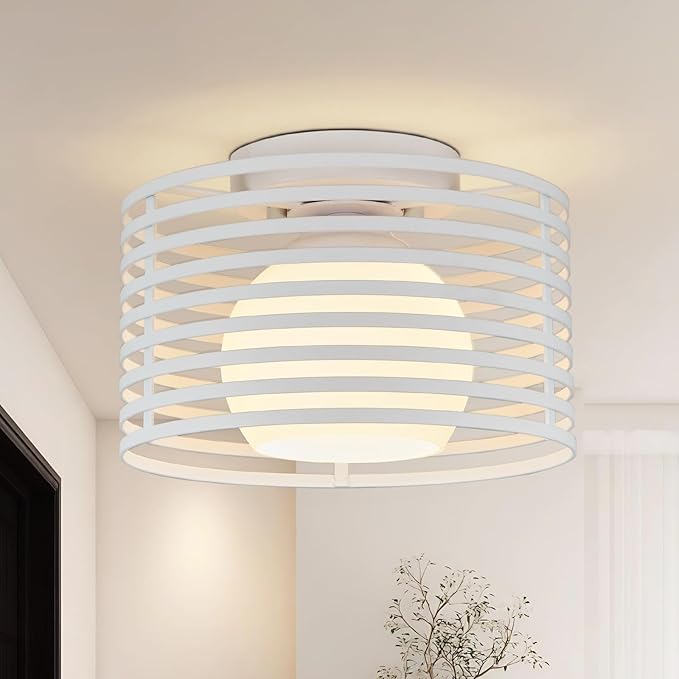 Modern Industrial Semi Flush Mount Ceiling Light, 1-Light White Farmhouse Ceiling Light Fixture with Glass Shade, Hallway Lighting Fixture for Kitchen, Bedroom, Bathroom, Foyer, Laundry room 9.0in