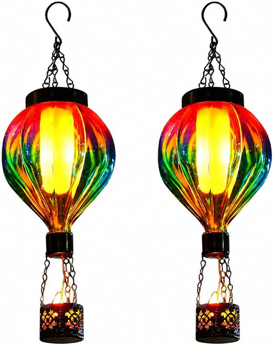 Patriotic Hot Air Balloon Solar Lantern for Garden Decor Halloween Christmas Party,Hanging Flickering Flame Outdoor Lights for Trees,Colorful Decorations for Party,Gifts for Mom (Gradient)