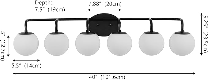 JONATHAN Y 40" Black Modern Globe Wall Sconce Vanity Light for Bathroom, White Frosted Glass Shade, Midcentury Parisian Bistro Wall Lamp, LED Bulb Included (JYL3560B)