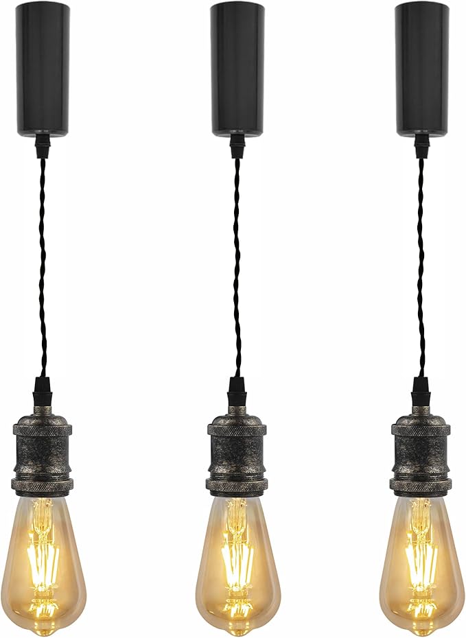 Kiven H-Type Track Lighting Pendant Adjustable Length,Industrial h Track Pendant Lights with Aluminum Holder,3-Light Track Lighting Fixture,Vintage Red