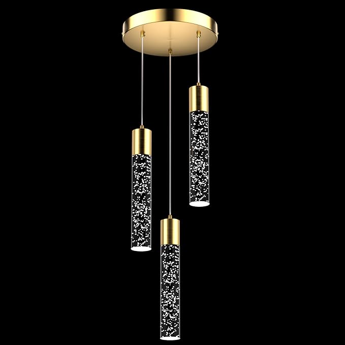 Pendant Lights Kitchen Island, Modern Kitchen Island Lights, Ceiling Lighting Fixtures with Crystal Bubble, Integrated LED Hanging Light Goid 1 Pack(3-Light)