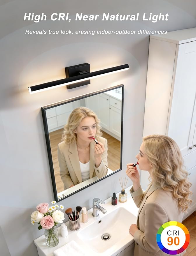 IZORRO Modern Bathroom Vanity Light 24 inch, Rotatable, 16W Dimmable Led Bathroom Light Fixture Over Mirror, Black Vanity Light Bar (5 Color Temperature)