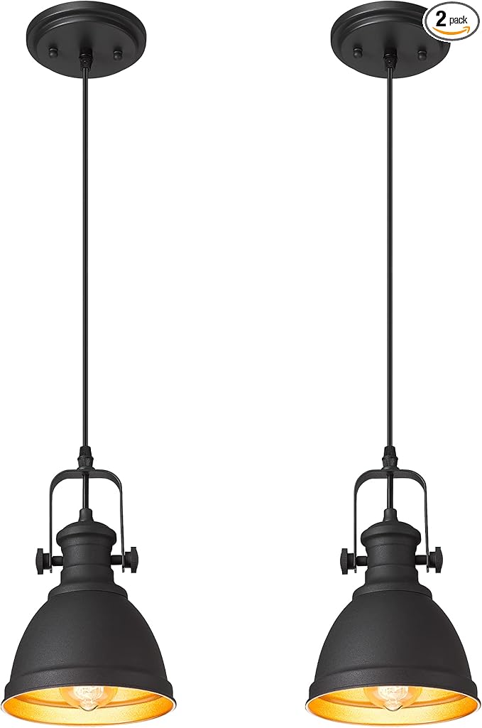 Modern Pendant Light, Set of 2 Hanging Light Fixtures, Black Pendant Lighting for Kitchen Island, AD-2151-1P2