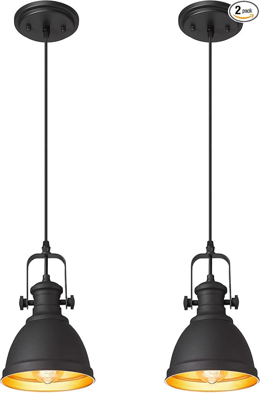 Modern Pendant Light, Set of 2 Hanging Light Fixtures, Black Pendant Lighting for Kitchen Island, AD-2151-1P2