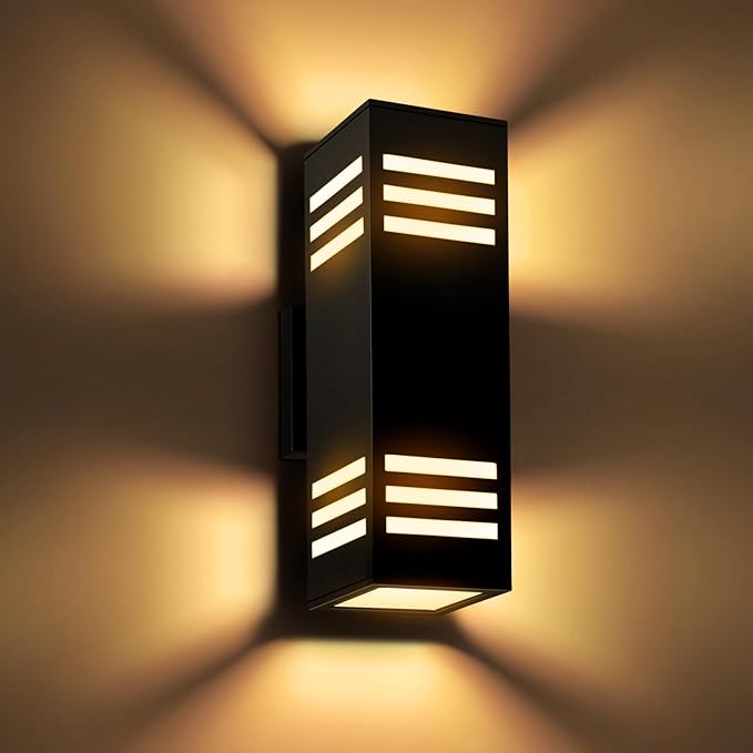 2-Pack Modern Outdoor Wall Lights, IP65 Waterproof Up & Down Porch Light Fixtures with E26 Bulbs, Aluminum Wall Sconces for Garage, Patio, Entryway, 2700K Warm Light