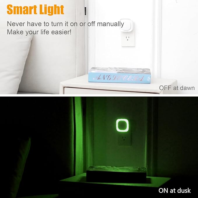 YUNLEX 2 Pack Green Night Light, Dimmable Soft Glow & Indirect Reflection, Auto Dusk to Dawn Sensor, Plug in Nighlight for Home Bar, Game Room, Holiday Decor, Hallway, Bathroom, Toliet