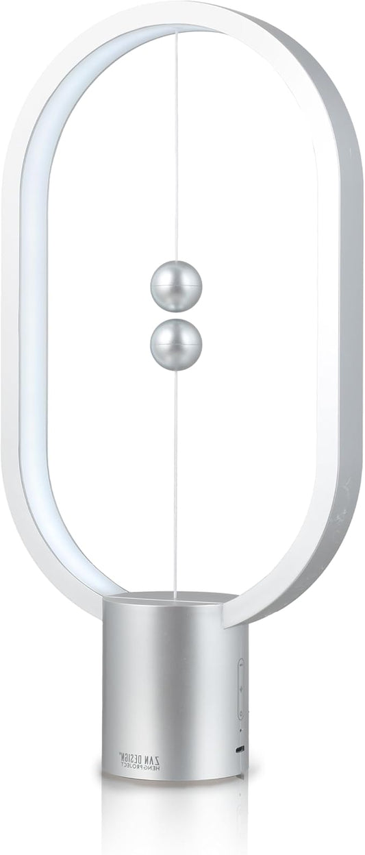 Heng Balance Light, USB Powered LED Table lamp, Creative, Magnetic Switch Night Light, dimmable Eye Protection Table lamp, Used for Gifts, Decoration Bedside, Dormitory and Office(Silver)