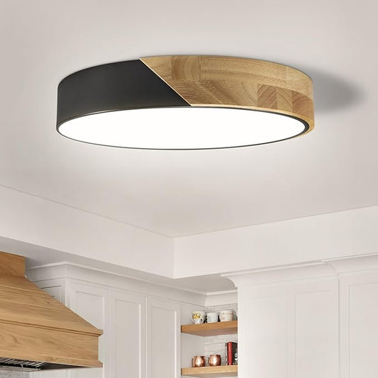 Ketom Modern Flush Mount Ceiling Light Fixture 12 Inch LED Ceiling Light, 24W Minimalist Round Shaped Wood Ceiling Lamp Natural White 4500K, Not Dimmable