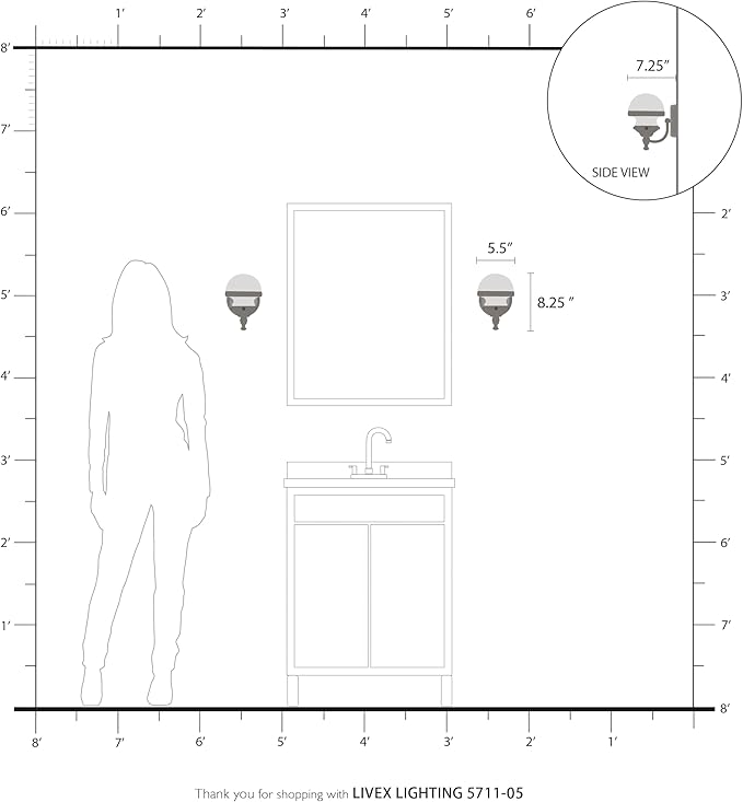Livex 5711-05 Transitional One Light Bath Vanity from Oldwick Collection Finish, Polished Chrome