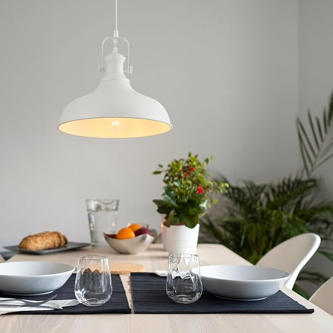 White Pendant Light, Modern Farmhouse Pendant Lights Kitchen Island, 11.41" Kitchen Pendant Lighting Over Island, Ceiling Hanging Light Fixture for Kitchen, Dining Room, 3 Pack
