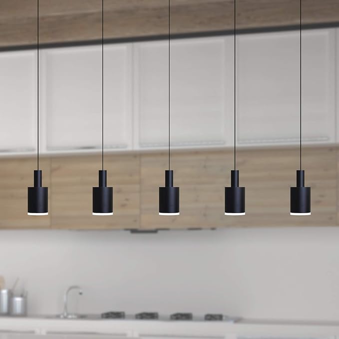 Virgo 5 Mini Pendant Lighting Black - LED Hanging Light Fixture for Kitchen Island, Bar, Foyer - Cluster Pendants - Dimmable, Adjustable Wire, Lamp Bulb Included