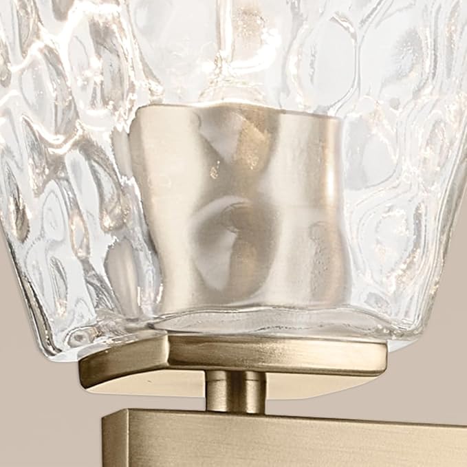 Kichler Marant 4-Light Bathroom Vanity Light Fixture with Clear Water Glass in Champagne Bronze for Over Mirror, Modern Wall Mount Lighting (33.25" x 9.5" x 6.75"), 55217CPZWTR