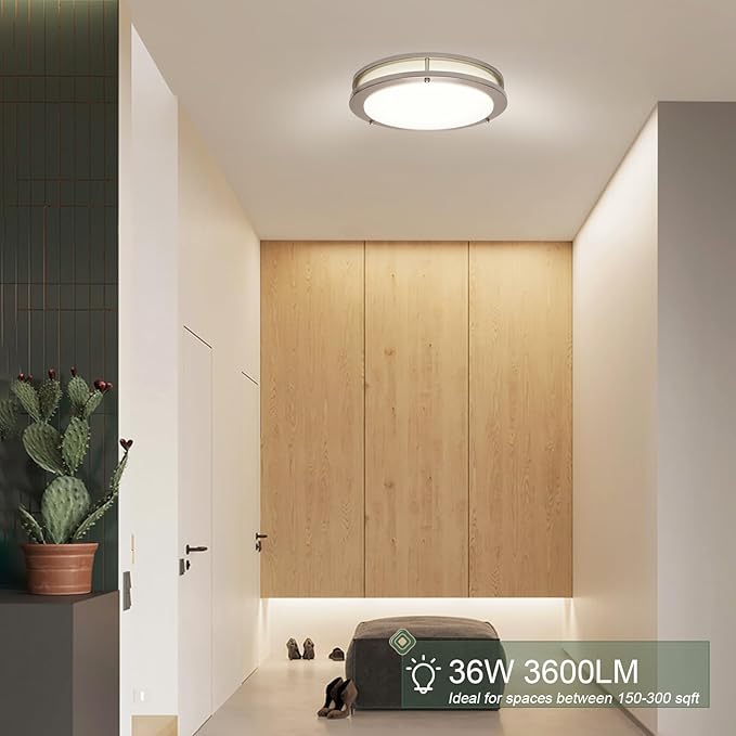 OOWOLF 13.01inch LED Flush Mount Ceiling Light Fixture Remote Dimmable Matte Black, Easy Install LED Ceiling Lamp Without Flicker, Super Bright 36W 3600LM Warm to White Light 2700K to 6500K 2-Pack