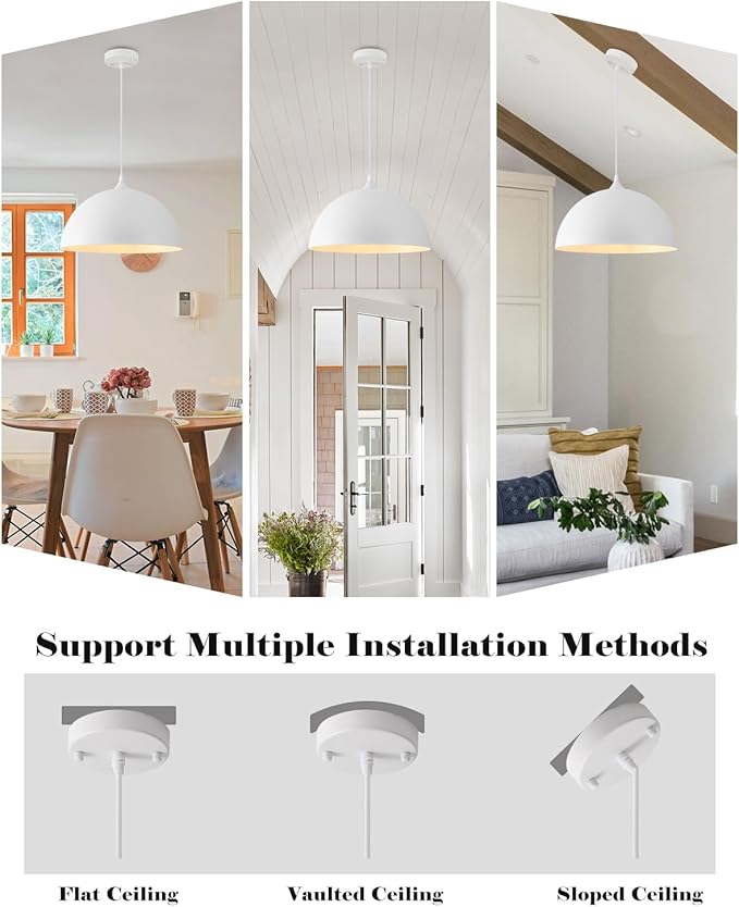 Oversize White Pendant Lights Kitchen Island, 16 Inch White Dome Pendant Light, Modern Farmhouse Pendant Light for Kitchen Island, Dining Room, Cafe, Bar, 3 Packs