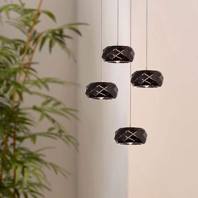 Crust 4 Mini Pendant Lighting Black - LED Hanging Light Fixture for Kitchen Island, Bar, Foyer - Cluster Pendants - Dimmable, Adjustable Wire, Lamp Bulb Included