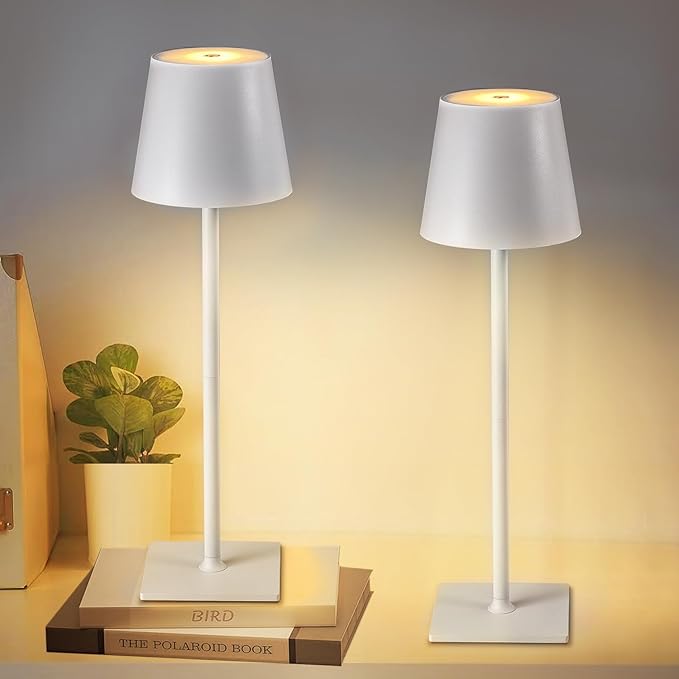 CHLORANTHUS 2 Pack Cordless Table Lamps, 3 Colors Stepless Dimming, 5000mAh Rechargeable Battery LED Desk Lamp for Bedroom/Couple Dinner/Desk/Cafe/Dining Room/Terrace