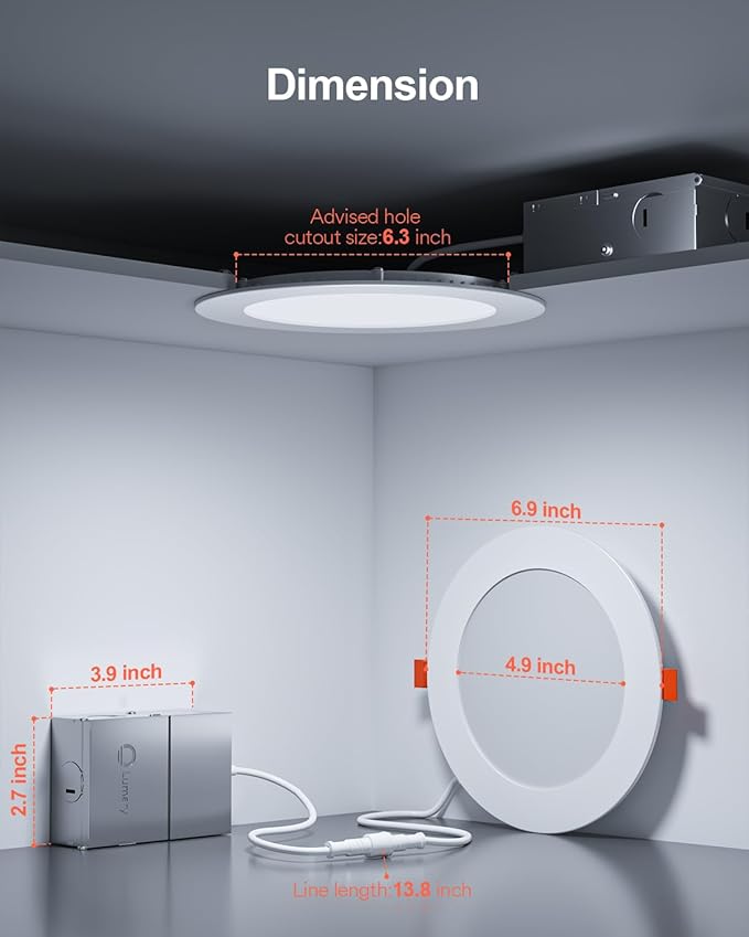 Lumary Smart Recessed Lighting 6 Inch, Color Changing LED Downlight 13W 1000LM, Wi-Fi Bluetooth Soffit Lights with J-Box, Compatible with Alexa/Google Assistant/BT Remote, ETL Listed, 1 Pack