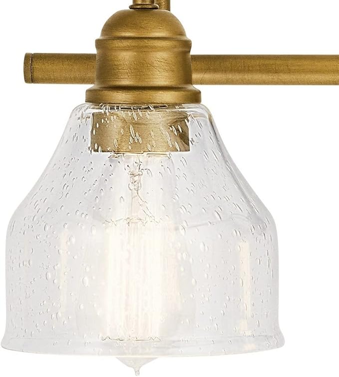 Kichler Avery 3-Light Bathroom Vanity Light Fixture with Clear Seeded Glass, Industrial Farmhouse Style in Natural Brass for Damp Locations (24" x 9.25"), 45973NBR