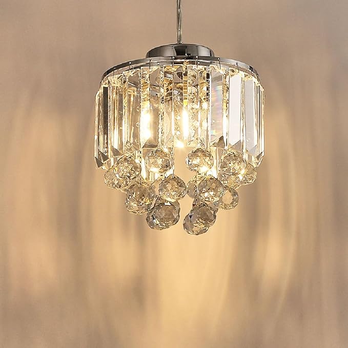 TFCFL 2 Pcs Chrome Crystal Ceiling Pendant Light, Crystal Beads Ceiling Hanging Light Fixture Pendant Light Lamp Chandelier Adjustable Height for Kitchen Island Dining Room Dining Hall