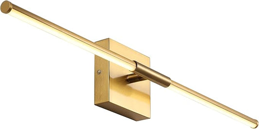 JONATHAN Y 28" Brass Gold Modern Dimmable Integrated LED Wall Sconce, Minimalist Adjustable Metal Vanity Light for Bathroom Mirror, Bedroom, Hallway, 3000K, ETL Listed (JYL7041B)
