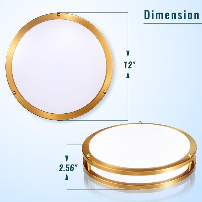 Gold Ceiling Light Fixture 24W, 12 inch LED Flush Mount Ceiling Light for Bedroom, Kitchen, Bathroom, Dimmable Close to Ceiling Light Fixture for Hallway 5CCT…
