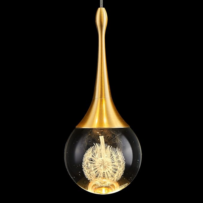 Modern LED Pendant Light for Kitchen Island, Dimmable Gold Teardrop Crystal Ceiling Pendant Lighting for Dining Room Bedroom Bathroom Hallway Entryway 3000k Warm White
