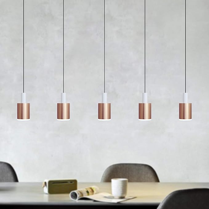 Virgo 5 Mini Pendant Lighting White-Copper - LED Hanging Light Fixture for Kitchen Island, Bar, Foyer - Cluster Pendants - Dimmable, Adjustable Wire, Lamp Bulb Included